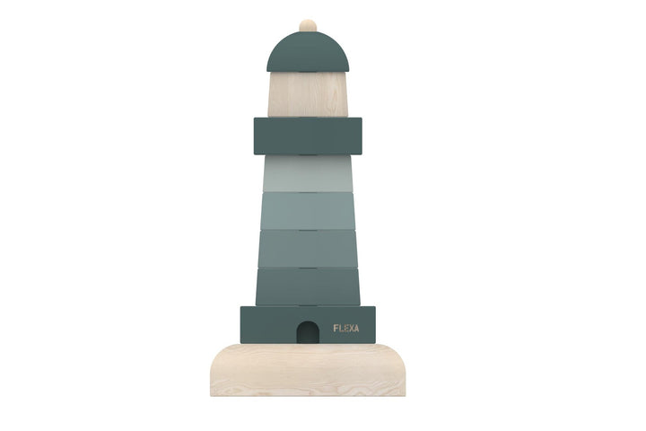 The Decorators: Set jucarii, Light House Stacker, Play, lemn de mesteacan, verde, 25x13 cm