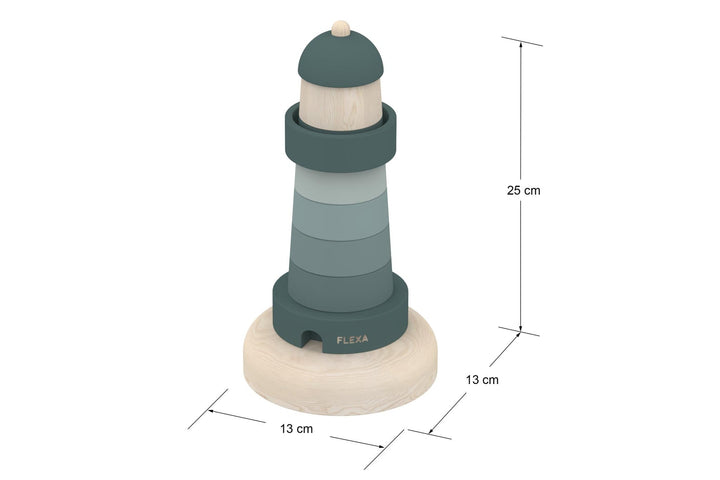 The Decorators: Set jucarii, Light House Stacker, Play, lemn de mesteacan, verde, 25x13 cm