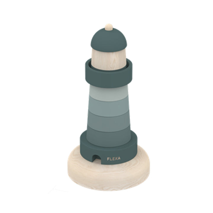 The Decorators: Set jucarii, Light House Stacker, Play, lemn de mesteacan, verde, 25x13 cm