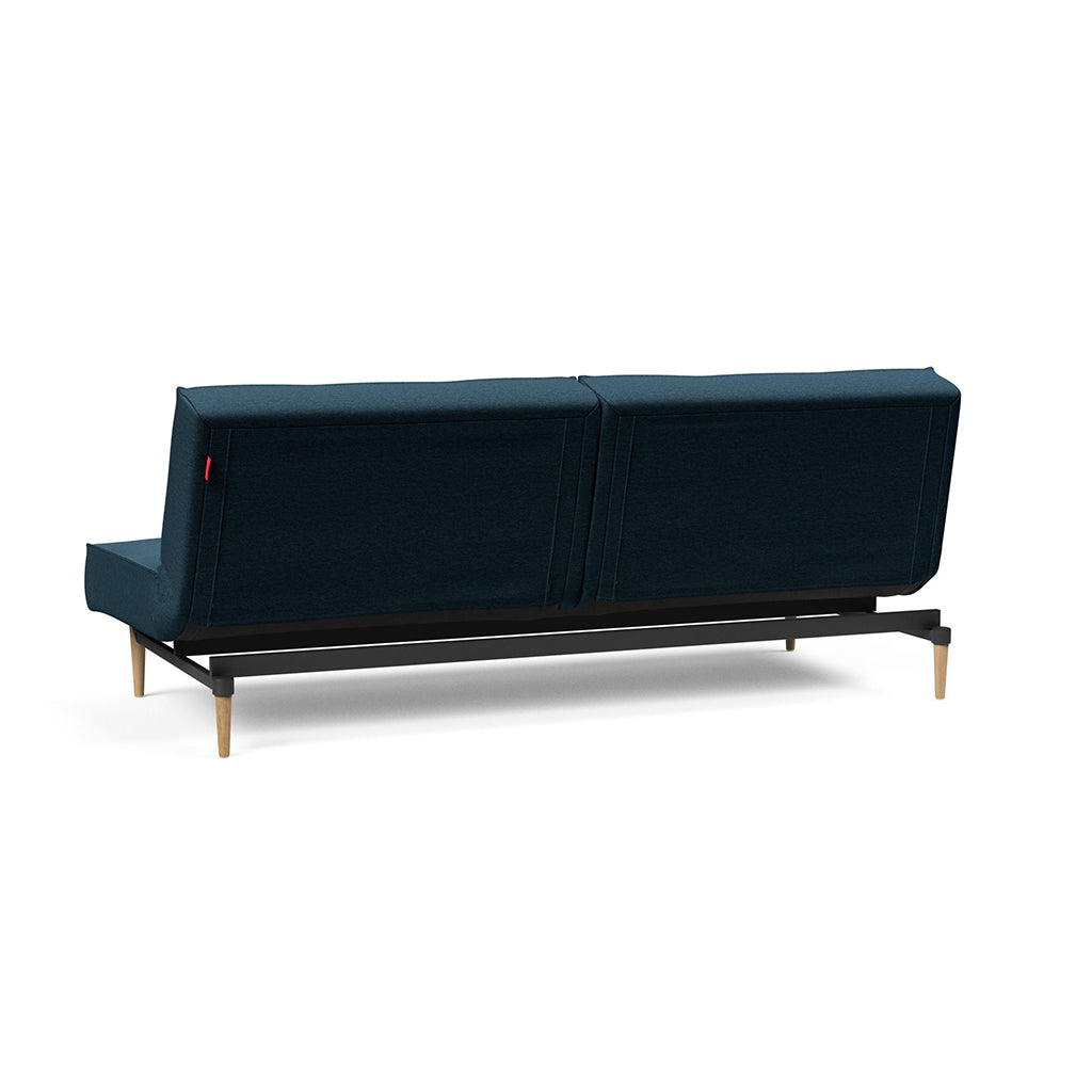 The Decorators: Canapea extensibila Splitback Styletto Argus Navy Blue / lemn natur 115x210cm